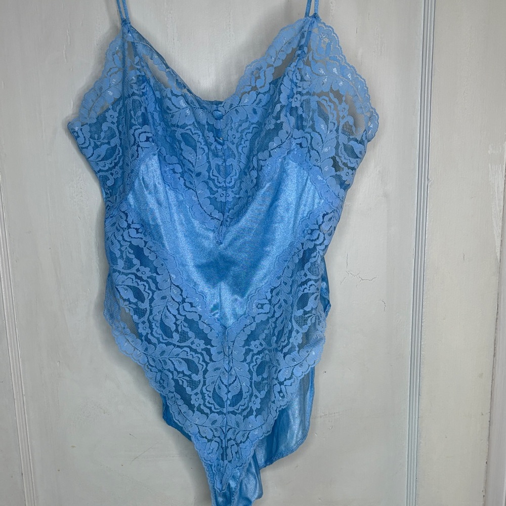 Vintage Vassarette Baby Blue Lace Bodysuit Teddy Medium